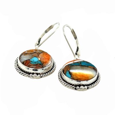 SILVER SPINY OYSTER &amp; TURQUOISE ROUND EARRINGS