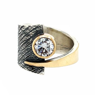 SILVER/14K OXIDIZED DIAMOND WRAP RING - 6.5