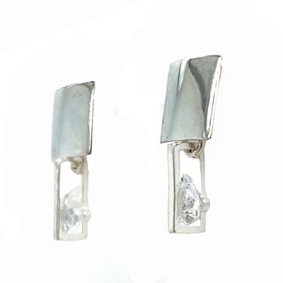SILVER FLOATING HEART CZ EARRINGS