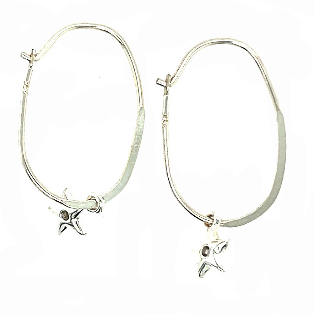 SILVER OVAL HOOP &amp; CZ STAR EARRINGS