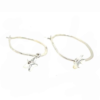 SILVER OVAL HOOP &amp; CZ STAR EARRINGS