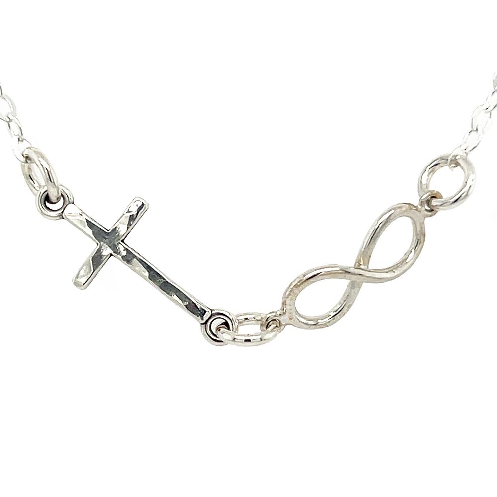 SILVER HAMMERED CROSS &amp; INFINITY NECKLACE