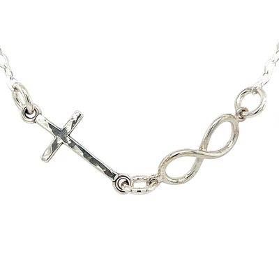 SILVER HAMMERED CROSS &amp; INFINITY NECKLACE