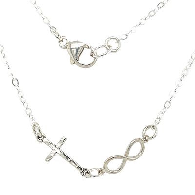 SILVER HAMMERED CROSS &amp; INFINITY NECKLACE