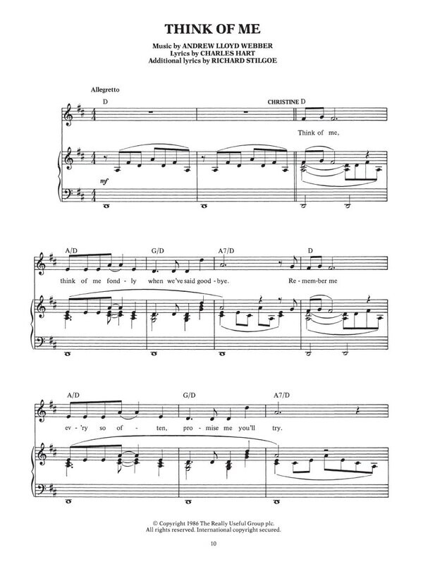 Phantom of the Opera, Vocal Selections (Melody in the Piano Part)