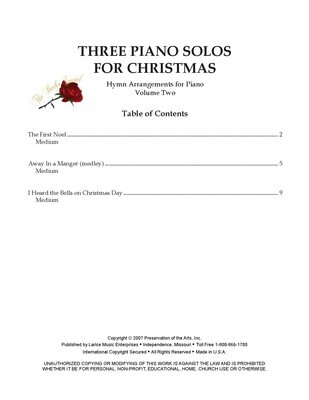 Three Piano Solos for Christmas, Volume 2 arr. Larry Beebe