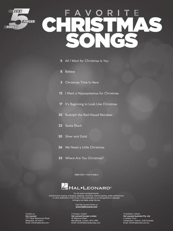 Favorite Christmas Songs for Five-Finger (5-Finger) Piano