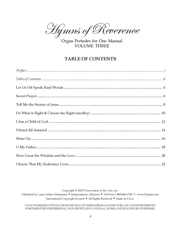 Hymns of Reverence, Vol. 3 - Organ Preludes for One Manual arr. Larry Beebe