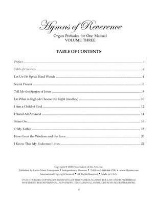 Hymns of Reverence, Vol. 3 - Organ Preludes for One Manual arr. Larry Beebe