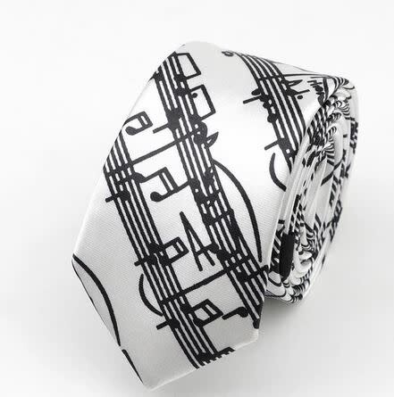 Music Notes Skinny Tie - White