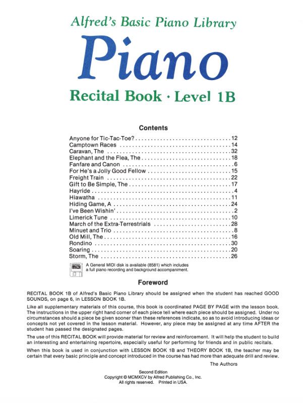 Alfred's Basic Piano Library - Recital, Book 1B *