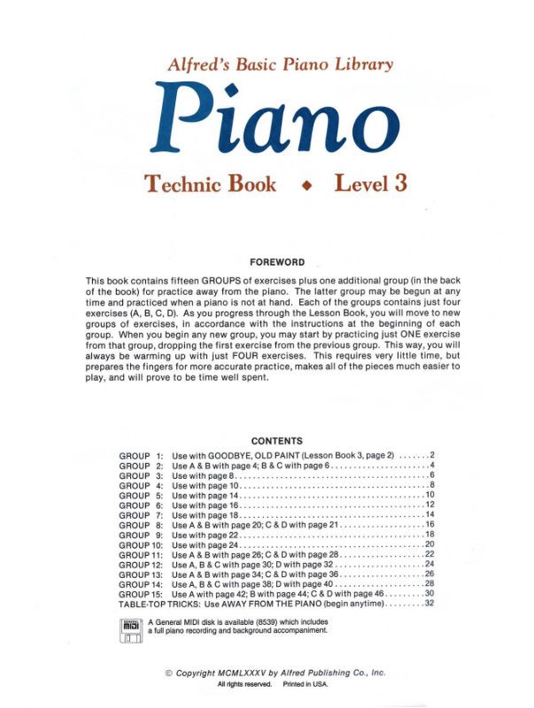 Alfred's Basic Piano Library - Technic, Book 3 *