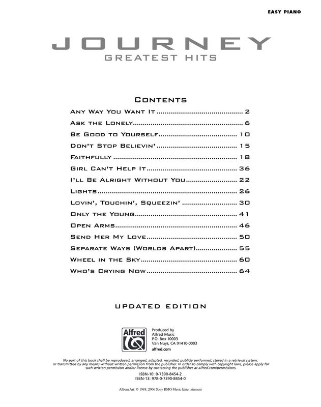 Journey Greatest Hits - Easy Piano