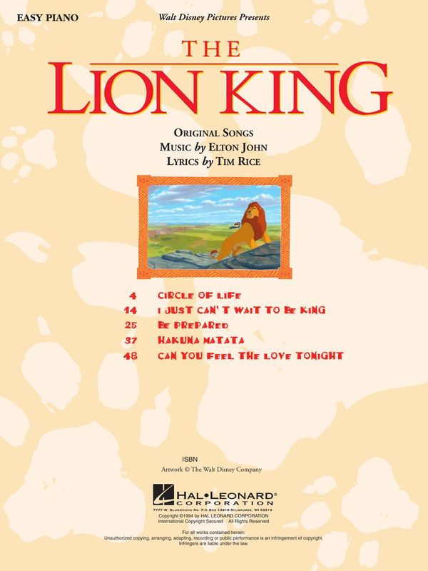 Lion King - Easy Piano (Animated Movie)