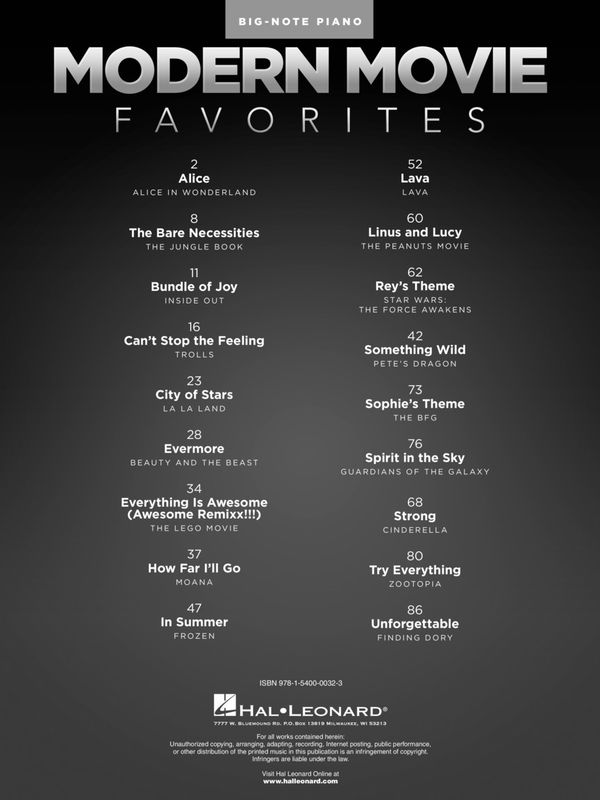 Modern Movie Favorites - Big Note