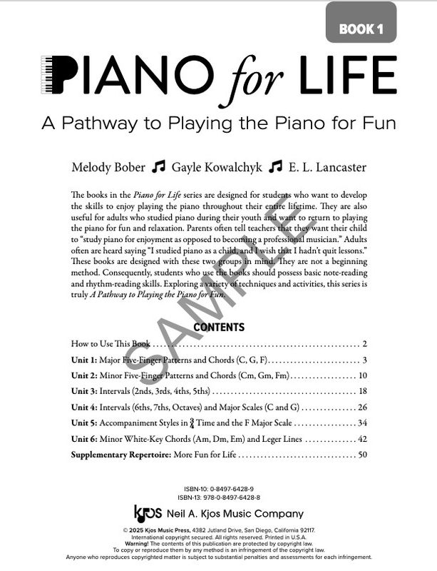Piano for Life, Book 1 by Bober, Kowalchyk, and Lancaster