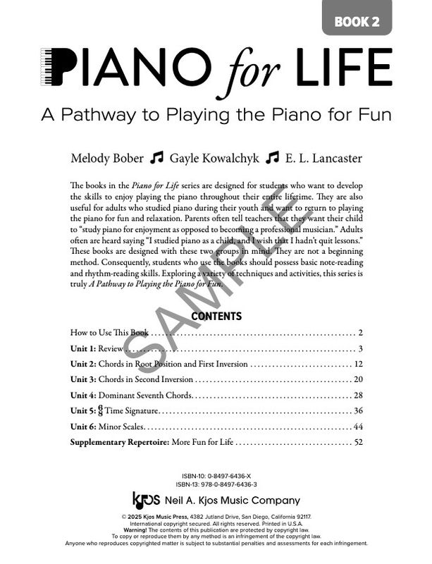 Piano for Life, Book 2 by Bober, Kowalchyk, and Lancaster