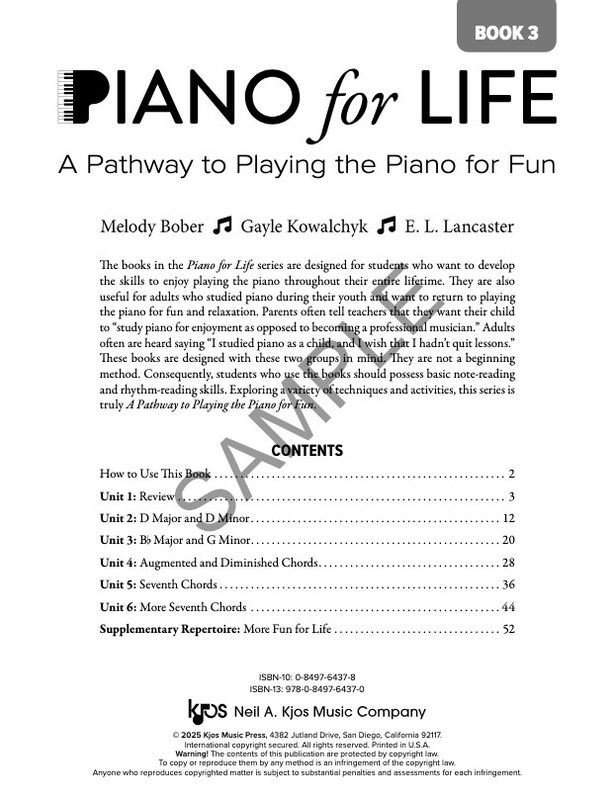 Piano for Life, Book 3 by Bober, Kowalchyk, and Lancaster