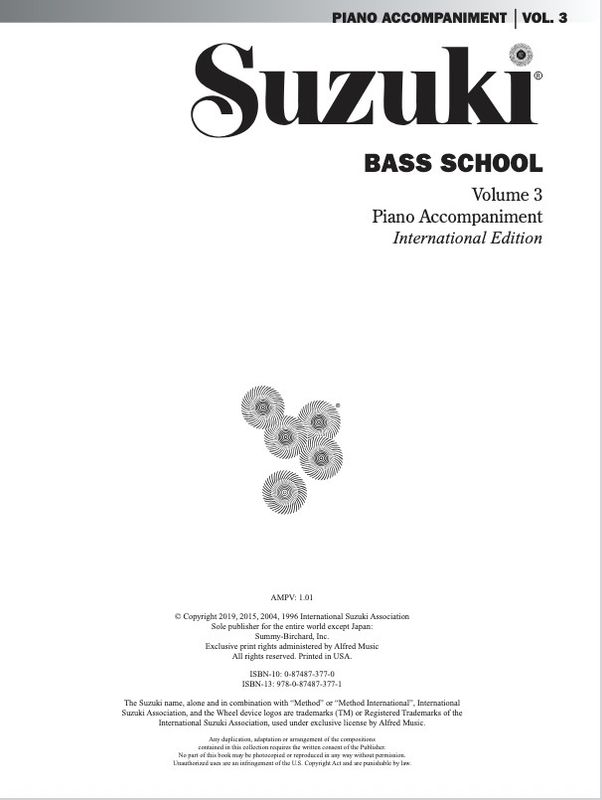 Suzuki Bass School Piano Acc, Volume 3