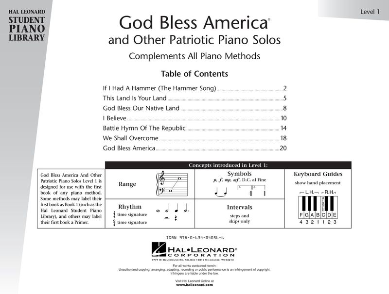 Hal Leonard Student Library God Bless America and Other Patriotic Solos, Level 1