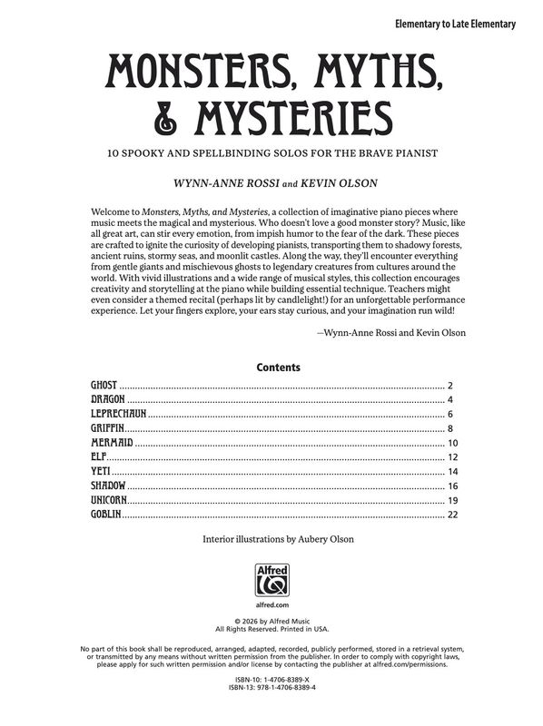 Monsters, Myths &amp; Mysteries - 10 Piano Solos by Wynn-Anne Rossi and Kevin Olson