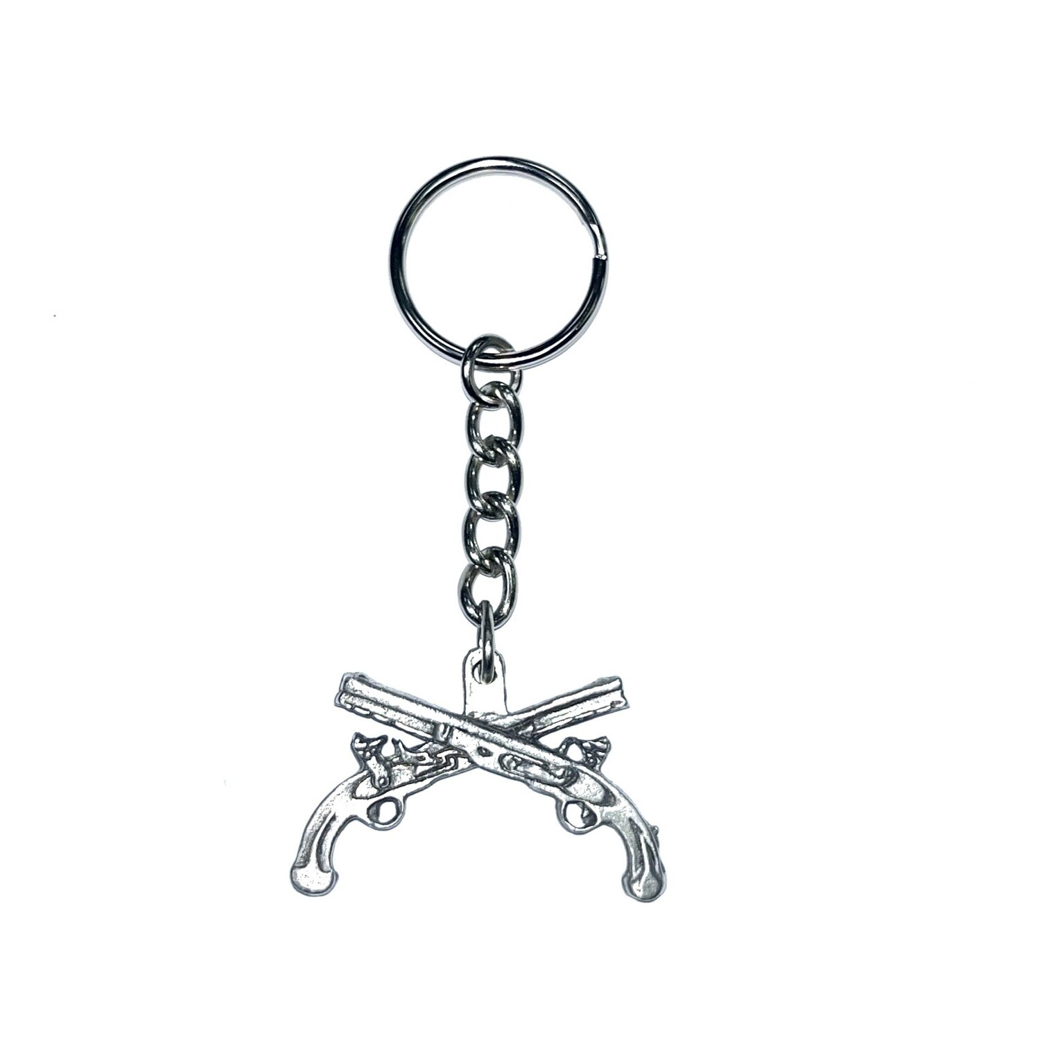 Pewter Key Chain with Crossed Pistols