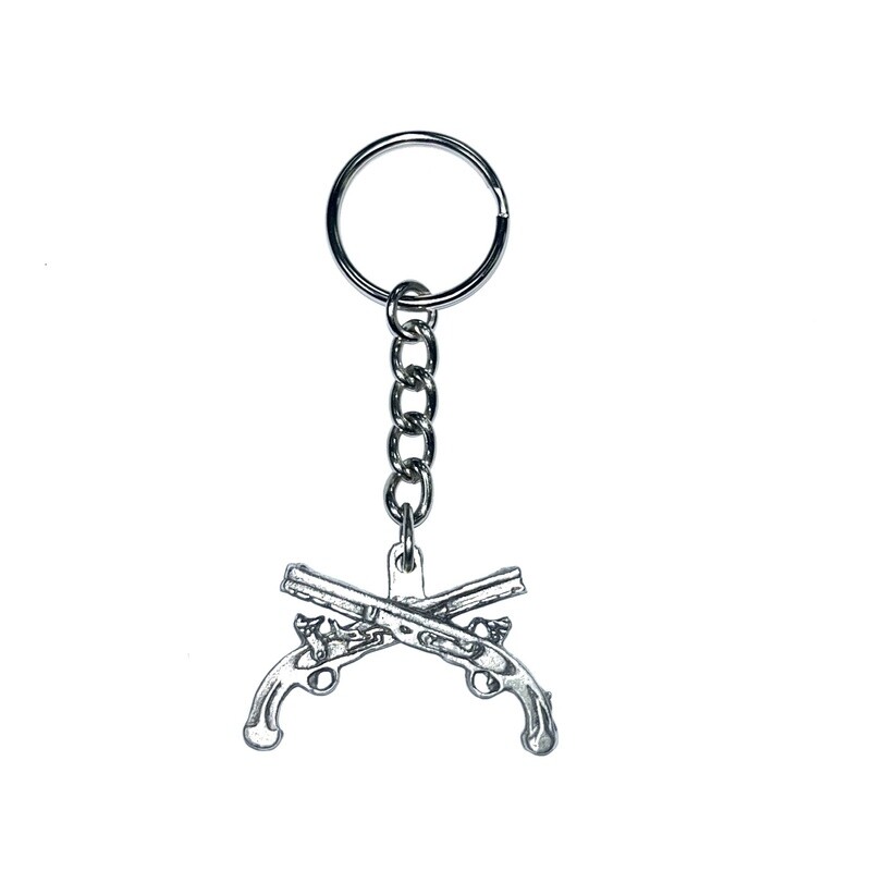 Pewter Key Chain with Crossed Pistols