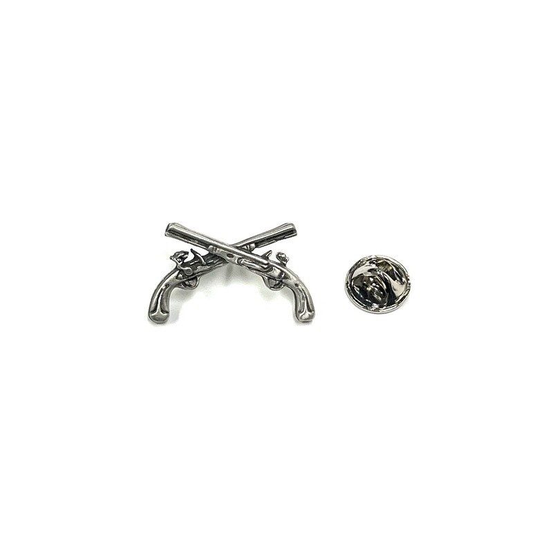 Pewter Crossed Pistols Lapel Pin