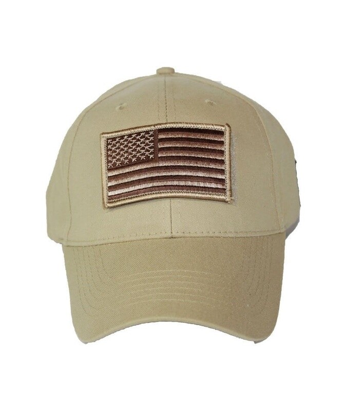 Hook &amp; Loop Cap with Flag Patch - Khaki