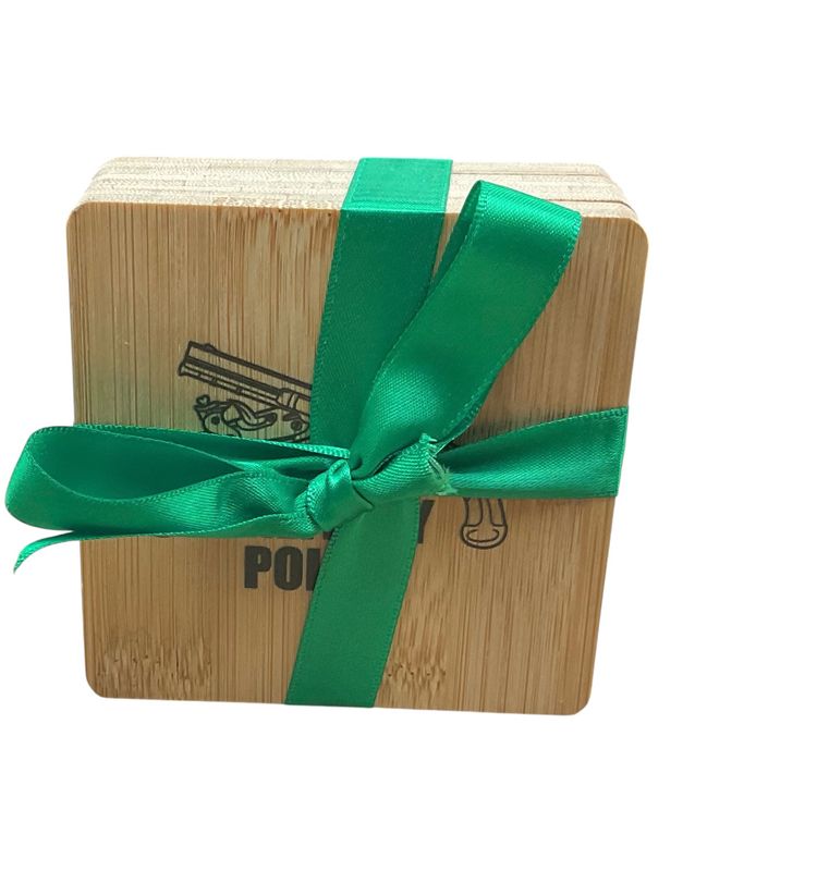 Crossed Pistols Bamboo Coaster with Concealed Bottle Opener - Set of 4