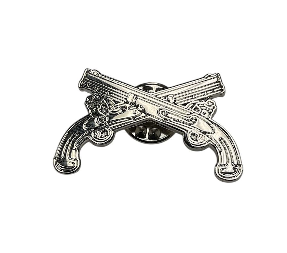 Crossed Pistols Lapel Pin - Silver