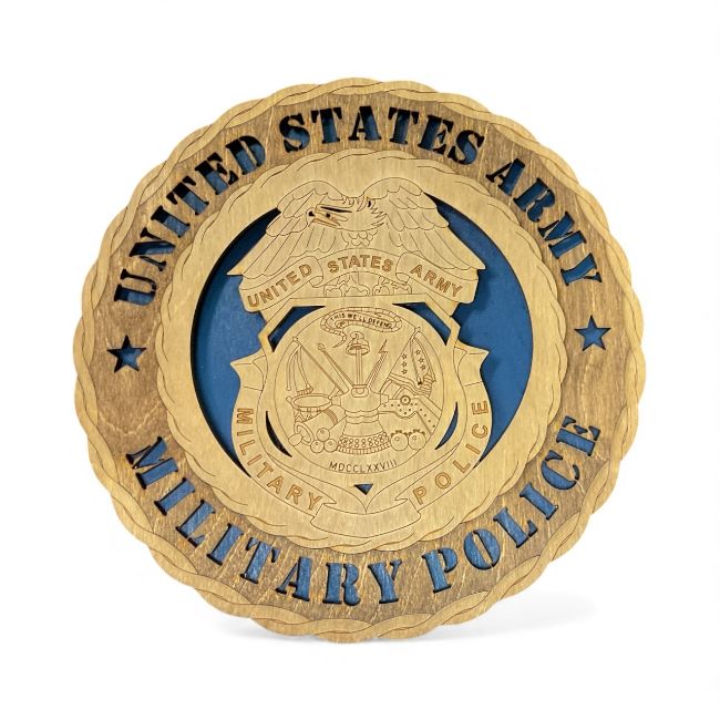 Custom Laser Accents Military Police Badge Wooden Art