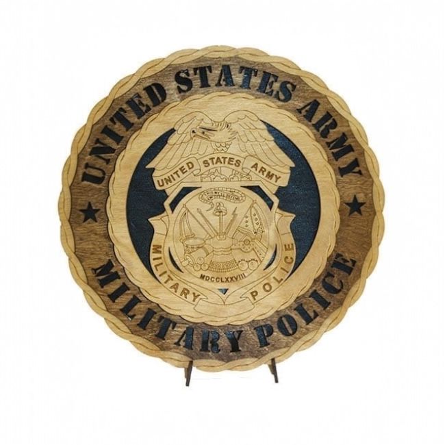 Custom Laser Accents Military Police Badge Wooden Art - Black
