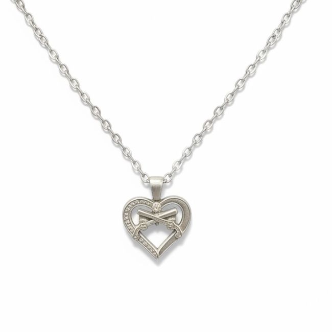 Pewter Crossed Pistols Heart Necklace