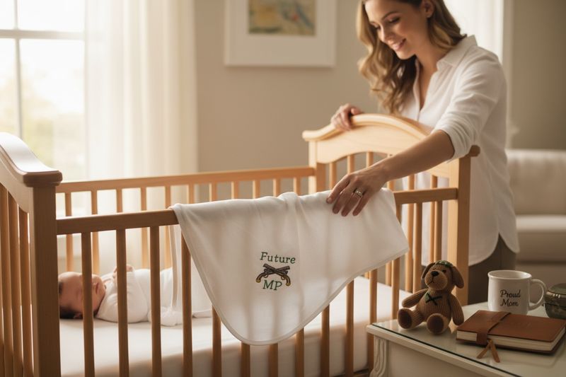 K32 - Military Police Neutral Baby Blanket with Crossed Pistols Embroidery