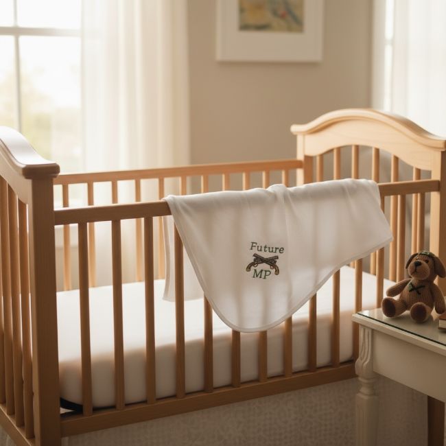 K32 - Military Police Neutral Baby Blanket with Crossed Pistols Embroidery