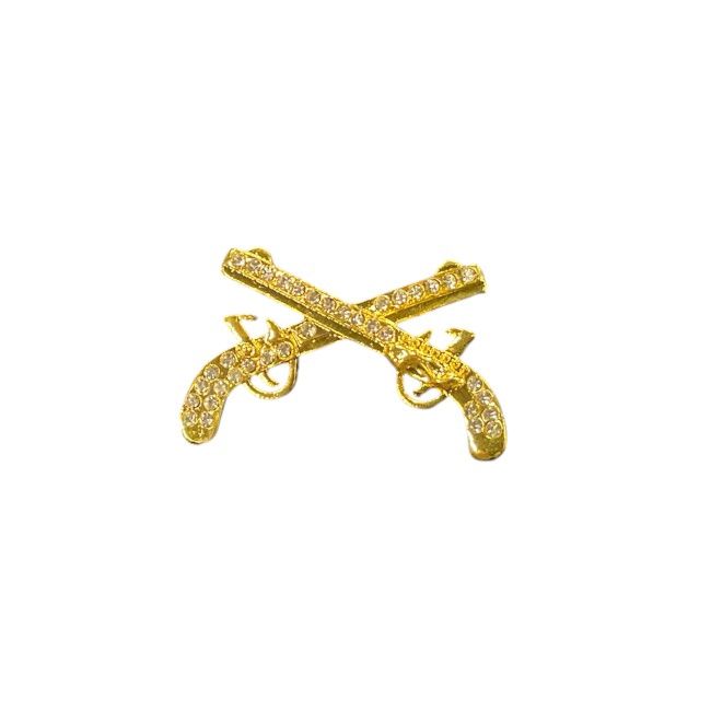 Crossed Pistols Pin - Gold w/ White Rhinestones