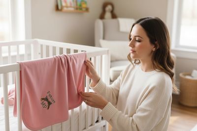 K33 - Military Police Pink Baby Blanket with Crossed Pistols Embroidery