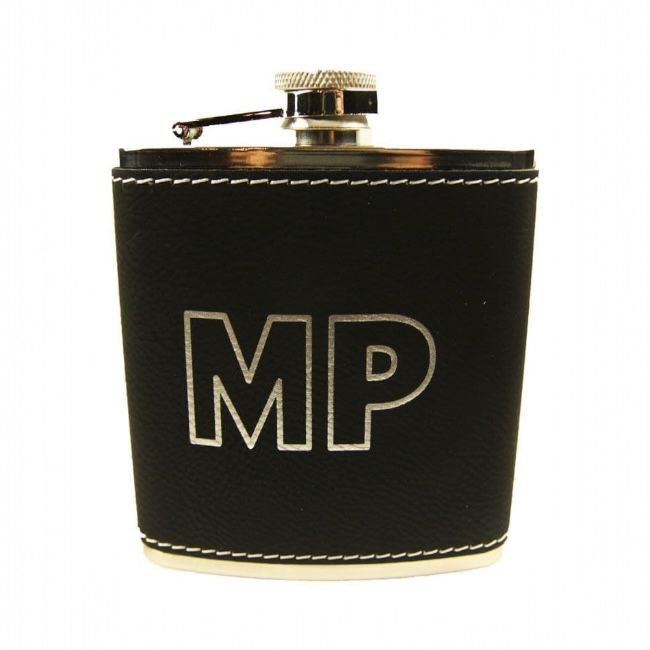 Leatherette Black Flask with "MP" (Military Police)