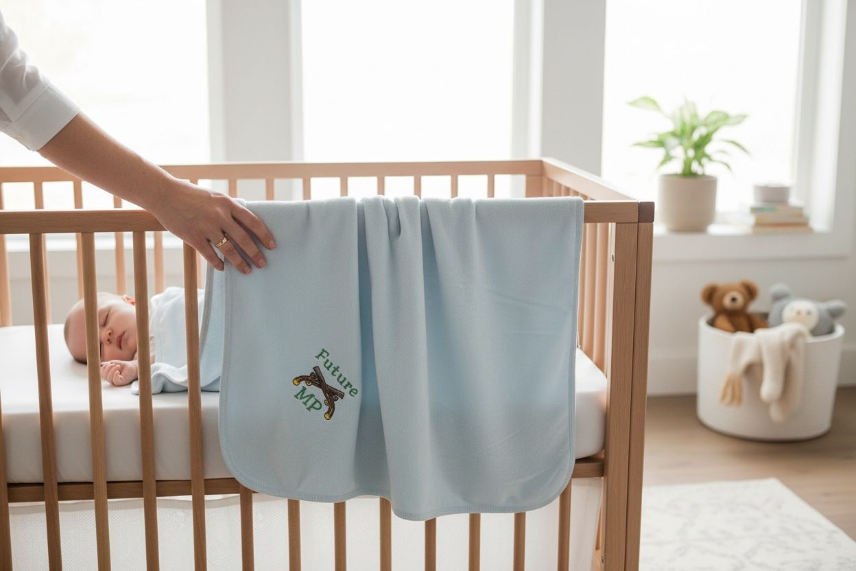K31 - Military Police Blue Baby Blanket with Crossed Pistols Embroidery