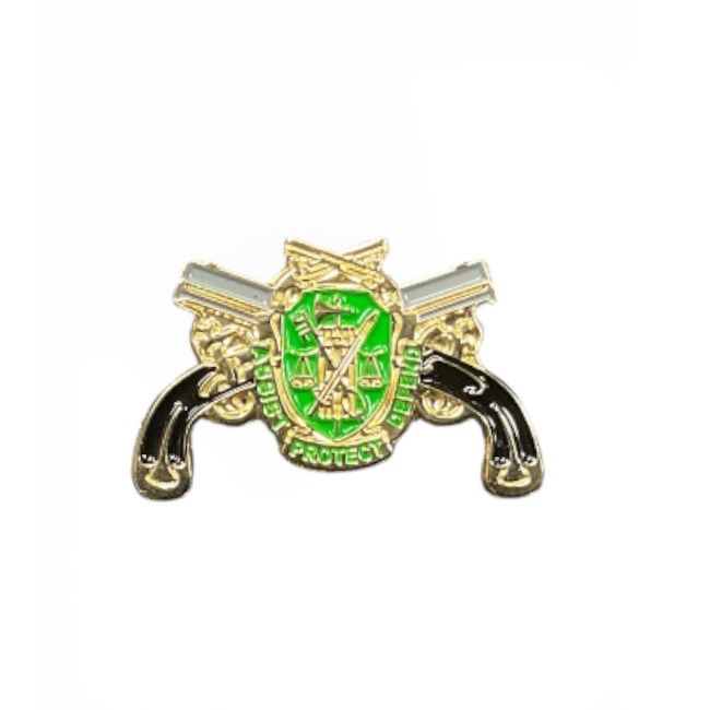Cross Pistol Lapel Pin w/ Regimental Crest in Center