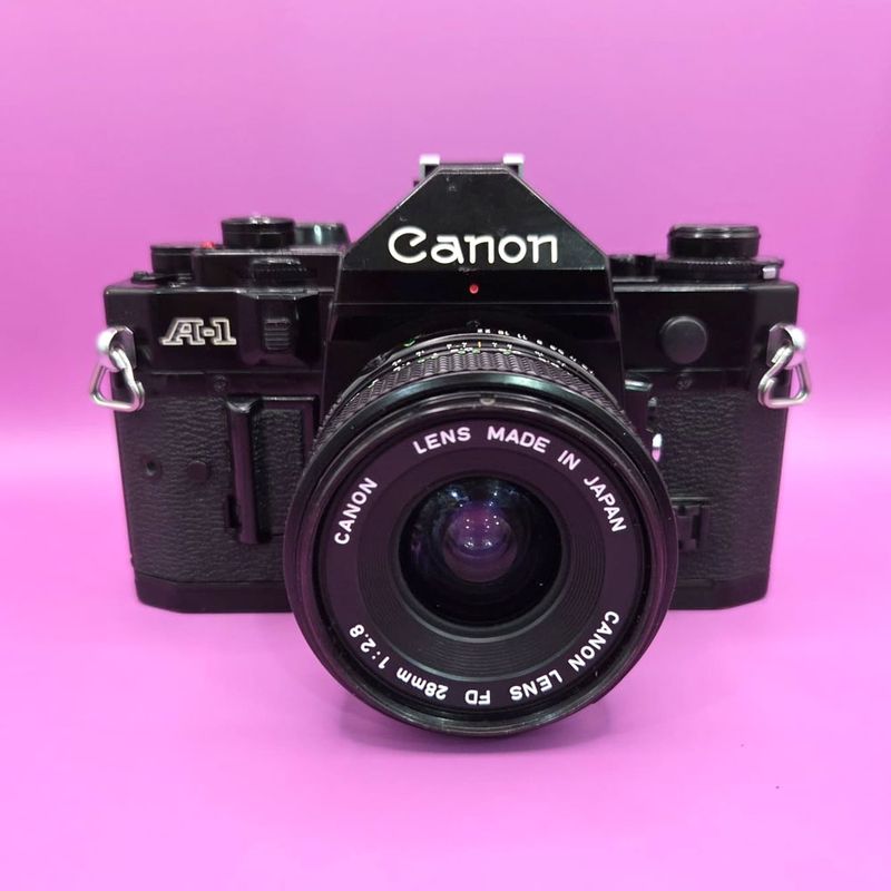 Canon A-1 Black 35mm Film Camera with FD 28mm f/2.8 Lens