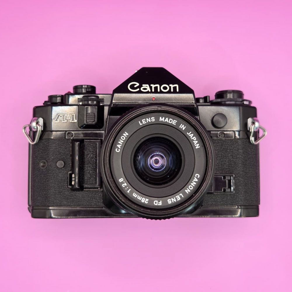 Canon A-1 Black 35mm Film Camera with FD 28mm f/2.8 Lens