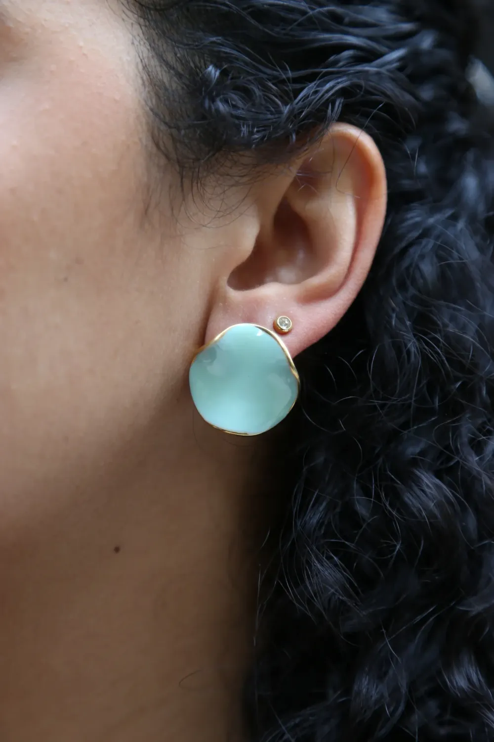 Boucles d'oreilles larges forme organique turquoise