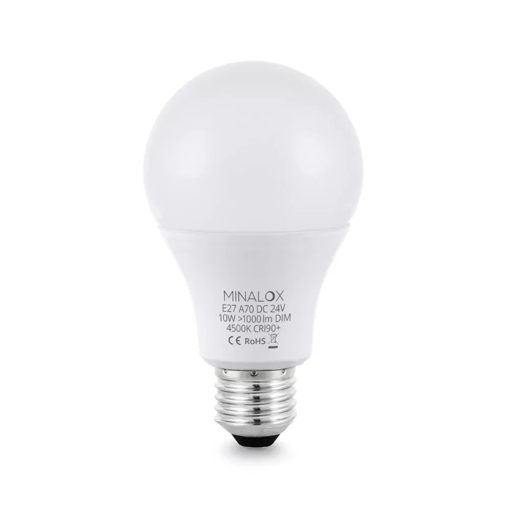 MINALOX LED Lamp A70 E27/10W/24V 4500K Loxone Dimbaar