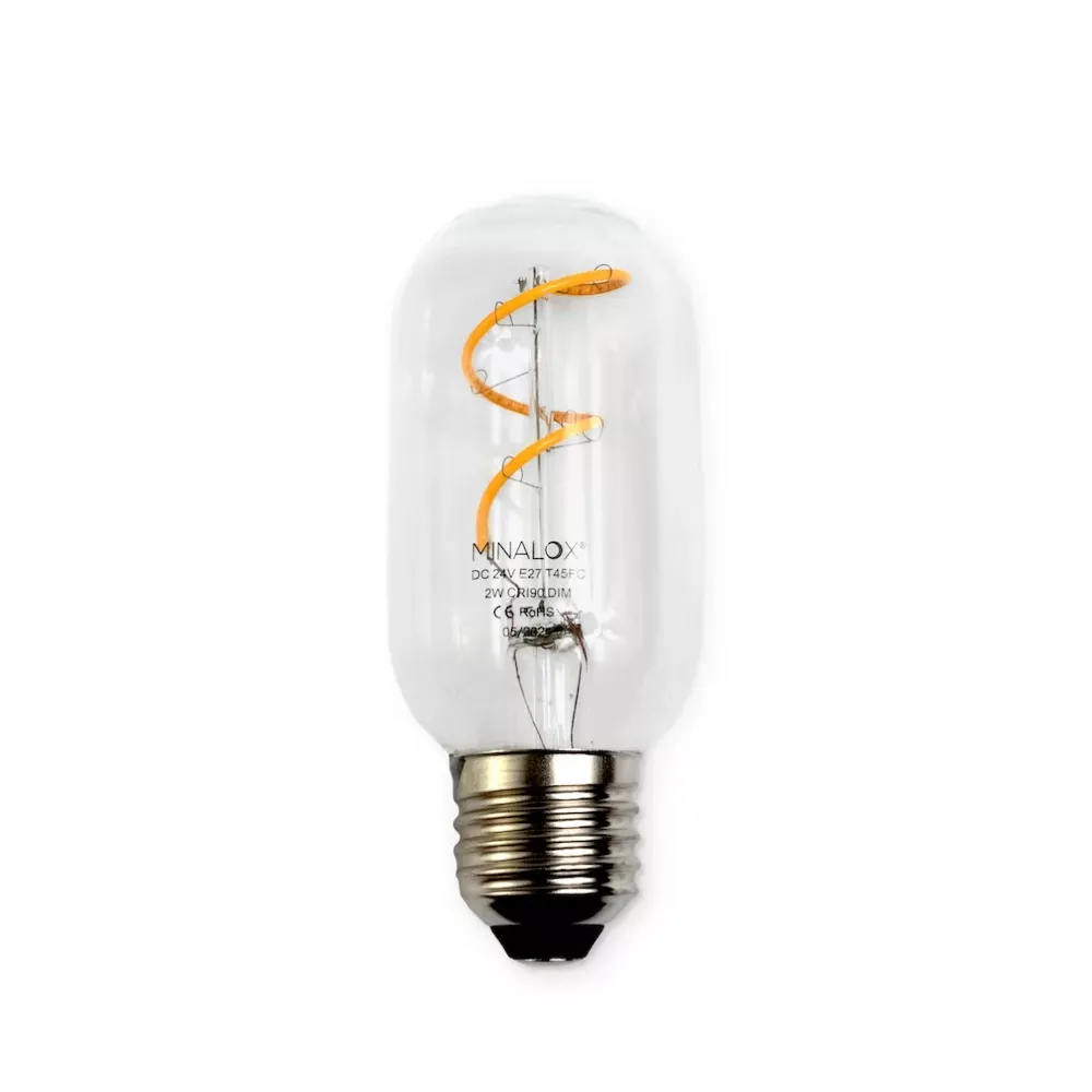 MINALOX LED Filament lamp Clear T45 E27/2W/24V/WW Loxone Dimbaar
