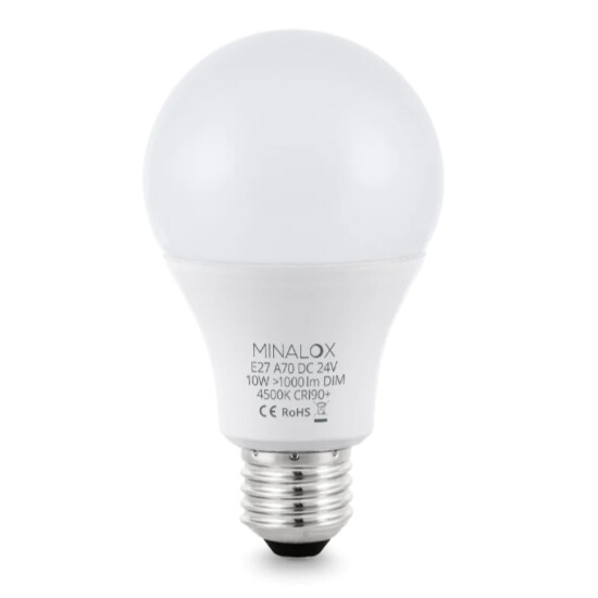 MINALOX Lampe LED A70 E27/10W/24V 3000K Loxone Dimable