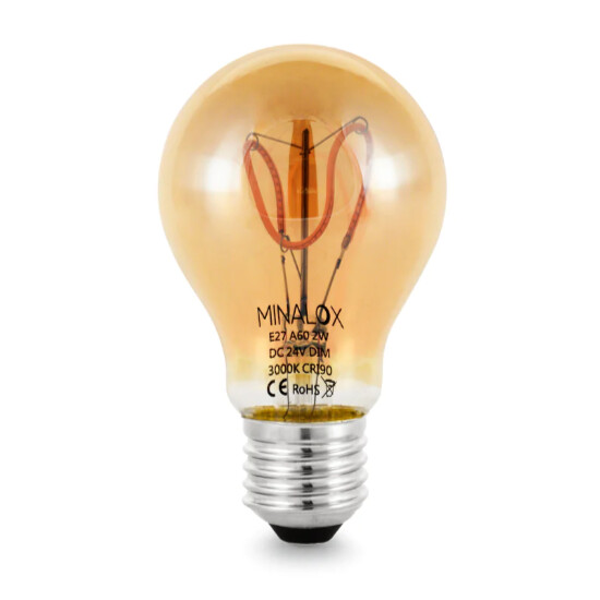 MINALOX Lampe à filament LED Smoky Gold A60 E27/2W/24V/WW Loxone Dimable