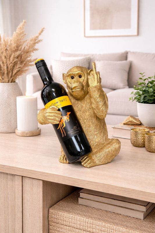 Detailed Gold 'Up yours" Monkey Wine Holder Ornament Art Sculpture | Home Decor Table Decor | Hand Finished