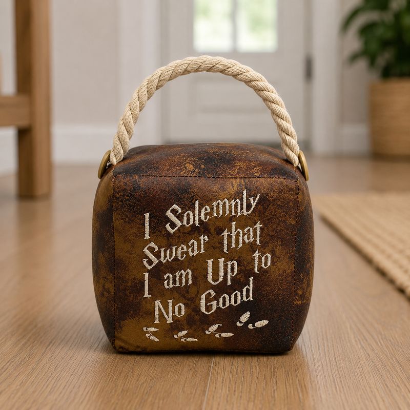 Heavy Door Stop “I Solemnly Swear I Am Up To No Good” | Weighted Fabric Doorstop | Rope Handle | Novelty Gift Decor